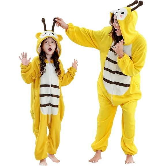 Unisex Adult Animal Onesie Pajamas - Animal Onesies Pajamas Cute Fuzzy Design Long Sleeve Hooded Zip Up Sleepwear for Family Matching Halloween Christmas Outfit