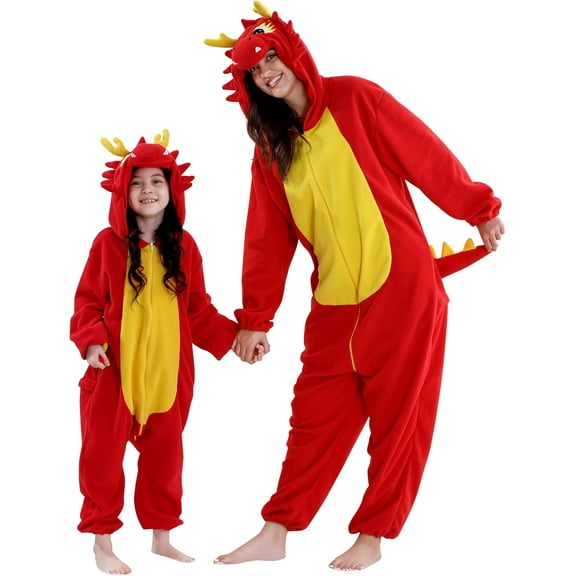 Unisex Adult Animal Onesie Pajamas - Animal Onesies Pajamas Cute Fuzzy Design Long Sleeve Hooded Zip Up Sleepwear for Family Matching Halloween Christmas Outfit