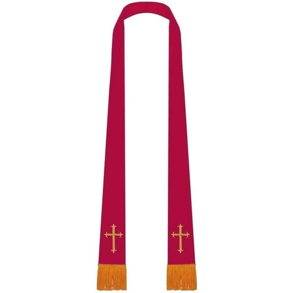 Unisex Adult Clergy Stole – Embroidered Church Crosses – 90” Long, Fits All Body Types - Red