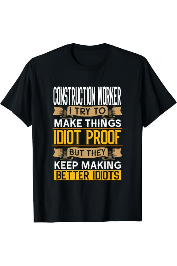 Unisex Adult Construction Worker Graphic T-Shirt - Black, Small