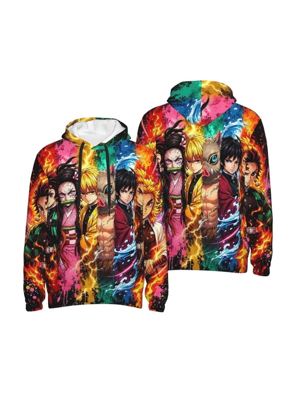 Unisex Adult Demon Cartoon Anime Sla-y-er Hoodie with Pocket Cartoon Printed Pullover Hooded Sweatshirt For Men Women