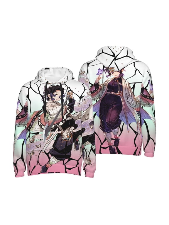 Unisex Adult Demon Cartoon Shi-No-Bu Butterfly Sla-y-er Hoodie with Pocket Cartoon Printed Pullover Hooded Sweatshirt For Men Women