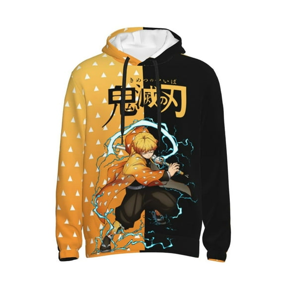 Unisex Adult Demon Slayer Zenitsu Pullover Hoodie Novelty Anime Outerwear Long Sleeves Hooded Sweatshirt For Men Women