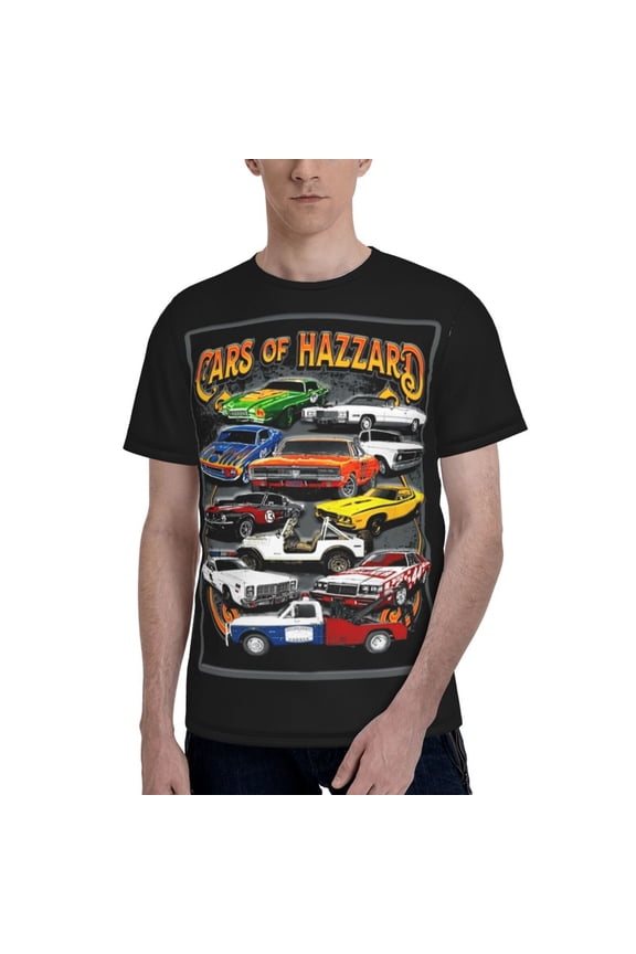 Unisex Adult Dukes Orange Car Haz-zard Graphic Tee Shirts Funny Cartoon 3D Print Short Sleeve T Shirts for Mens Womens
