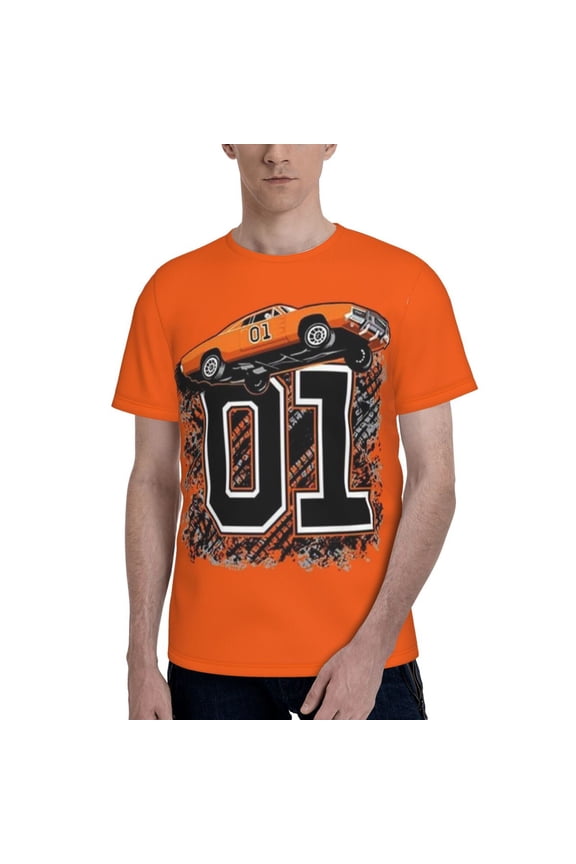 Unisex Adult Dukes Orange Car Haz-zard Graphic Tee Shirts Funny Cartoon 3D Print Short Sleeve T Shirts for Mens Womens