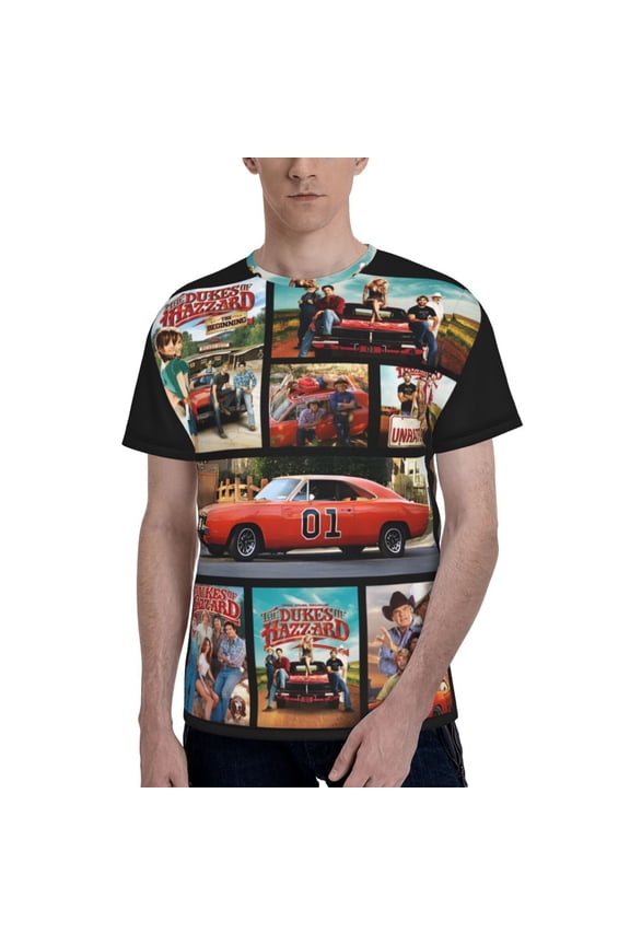 Unisex Adult Dukes Orange Car Haz-zard Graphic Tee Shirts Funny Cartoon 3D Print Short Sleeve T Shirts for Mens Womens