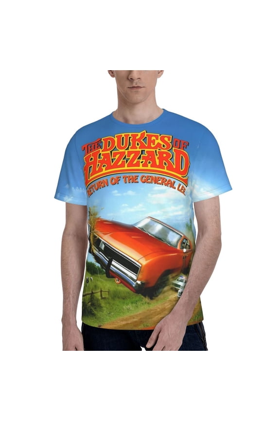 Unisex Adult Dukes Orange Car Haz-zard Graphic Tee Shirts Funny Cartoon 3D Print Short Sleeve T Shirts for Mens Womens
