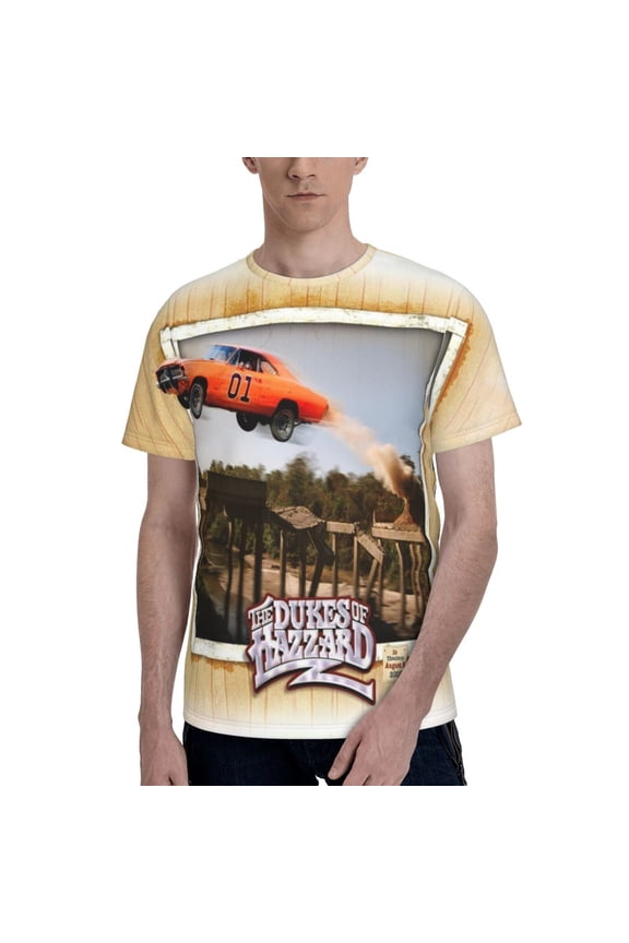 Unisex Adult Dukes Orange Car Haz-zard Graphic Tee Shirts Funny Cartoon 3D Print Short Sleeve T Shirts for Mens Womens