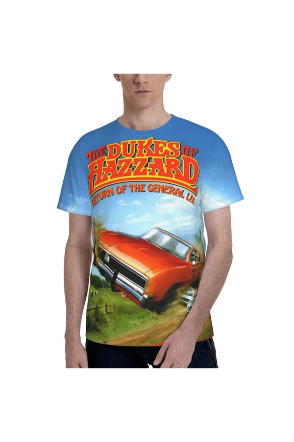 Unisex Adult Dukes Orange Car Haz-zard Graphic Tee Shirts Funny Cartoon 3D Print Short Sleeve T Shirts for Mens Womens