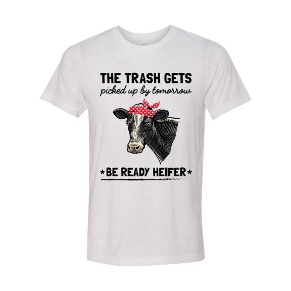 Unisex Adult Fit Cow Bandana Trash Pickup Funny Heifer Short Sleeve T-shirt-White Triblend-xl
