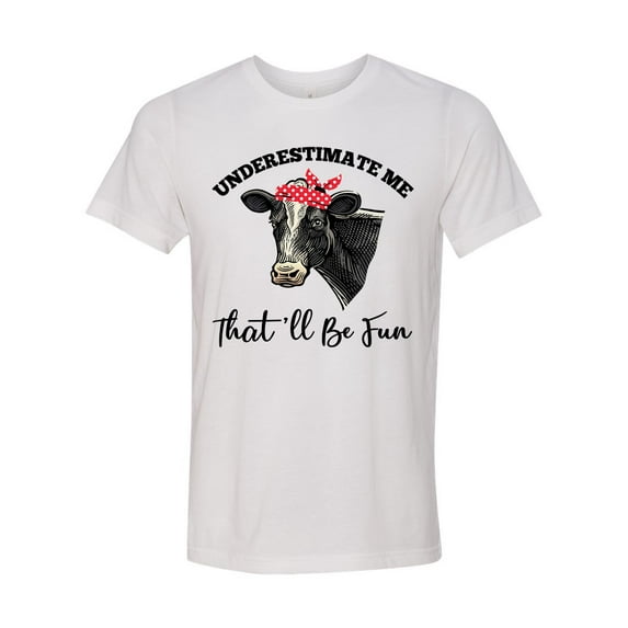 Unisex Adult Fit Cow Bandana Underestimate Me Heifer Short Sleeve T-shirt-White Triblend-xl
