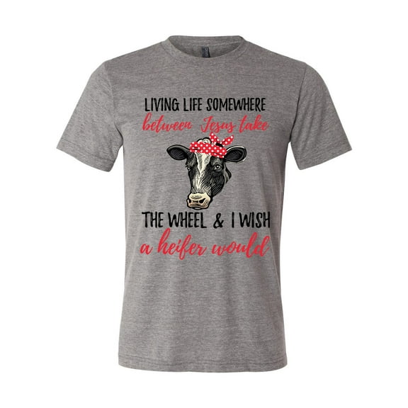 Unisex Adult Fit Cow Jesus Take The Wheel Heifer Short Sleeve T-shirt-Grey Triblend-xxxl