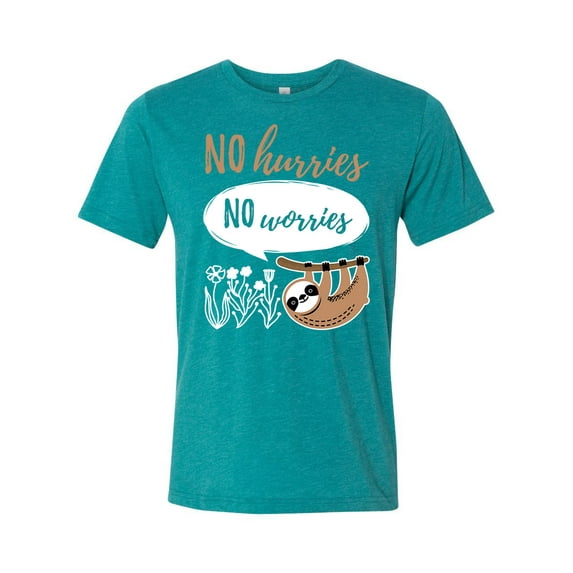 Unisex Adult Fit Sloth No Hurries No Worries Short Sleeve T-shirt-Teal Triblend-medium