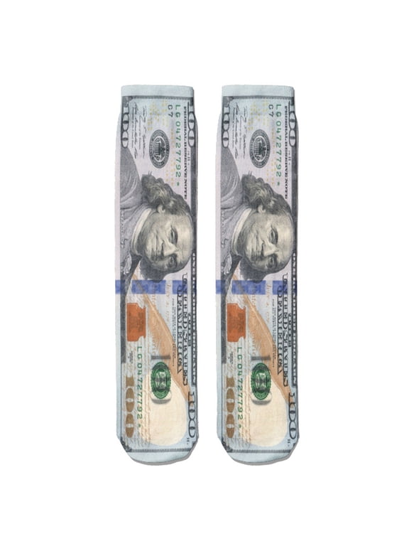 Unisex Adult Funny 3D Print Money Pattern Middle Calf Socks Athletic Novelty Middle Tube Socks Creative