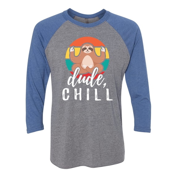 Unisex Adult Funny Meditating Zen Sloth Dude Chill Raglan Tee-Vintage Royal/Premium Heather-xl