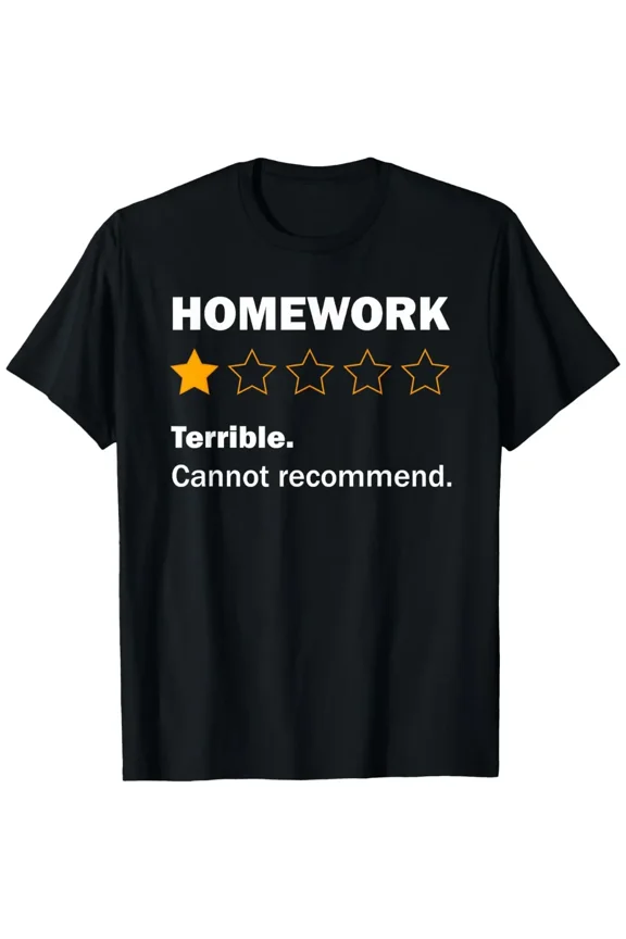Unisex Adult Funny One Star Homework Review Meme T-Shirt, Back to School Humor Crewneck Short Sleeve Tee