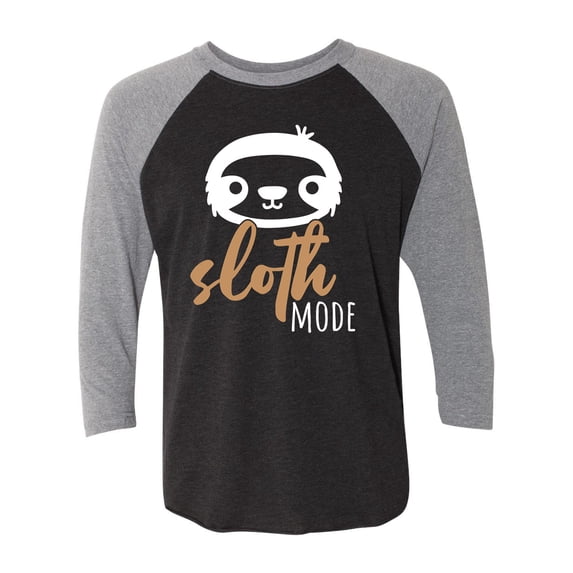 Unisex Adult Funny Sloth Mode Raglan Tee-Premium Heather/Vintage Black-large