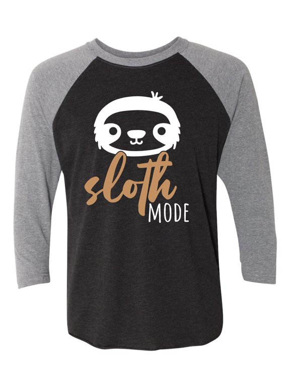 Unisex Adult Funny Sloth Mode Raglan Tee-Premium Heather/Vintage Black-large