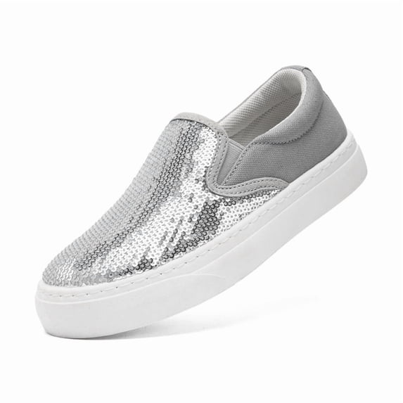 Unisex Adult Glitter Slip-On Shoes Fashion Low Top Sparkly Sneakers Casual Shiny Sequin Tennis Walking Shoes