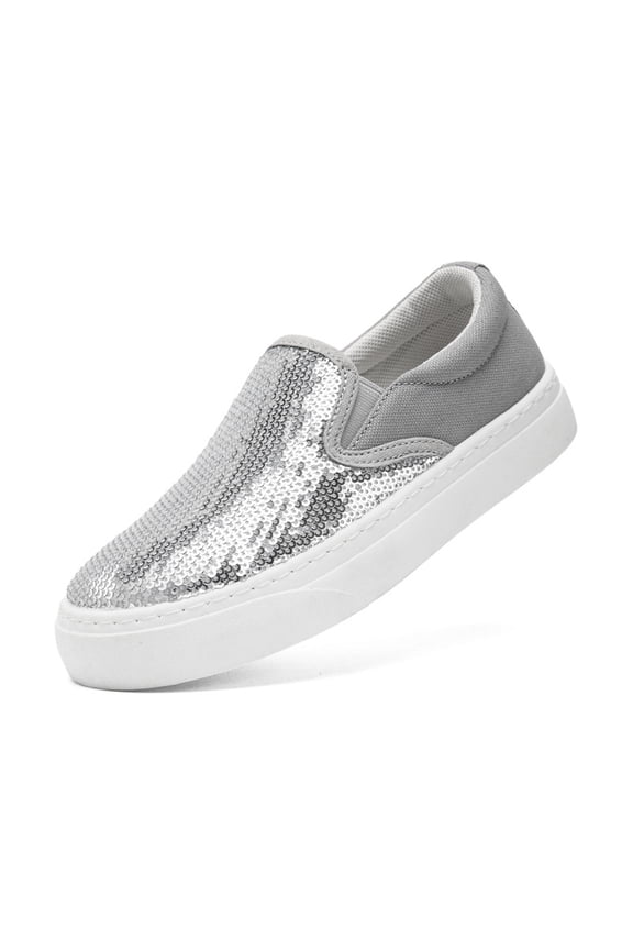 Unisex Adult Glitter Slip-On Shoes Fashion Low Top Sparkly Sneakers Casual Shiny Sequin Tennis Walking Shoes