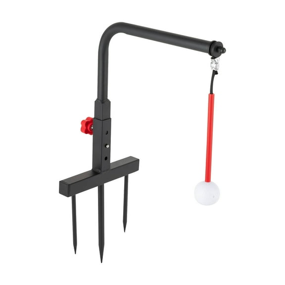 Unisex Adult Golf Swing Training Aid - Iron Build, Baked Paint, 3 Support Rods, Replaceable Ball, 7.87-9.84" Adjustable Height - Black Red, for Courses & Backyards