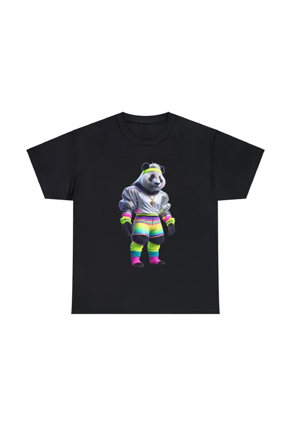 Unisex Adult Graphic T Shirt: Neon Panda 80s Power Suit Fashion Tee