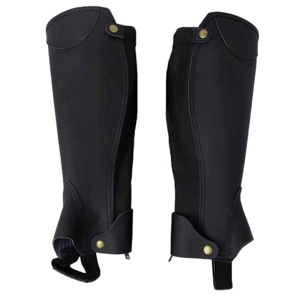 Unisex Adult Half Chaps, Microfiber and Cow Leather Half for Equestrian, Black, XL (15.7 in / 40 cm Leg), Riding Chaps, Horse Riding Gear