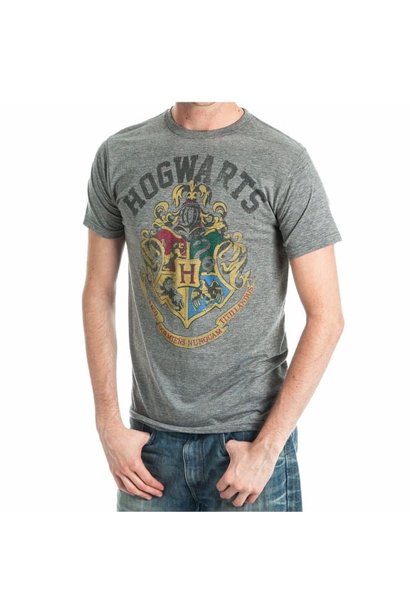 Harry Potter Hogwarts Crest Mens Grey T-Shirt (Medium)