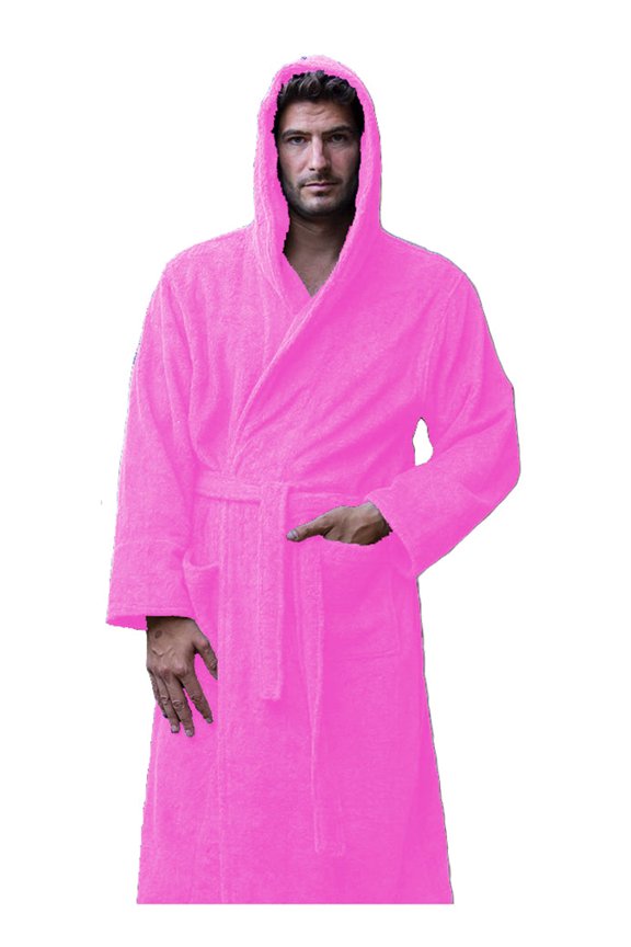 Hooded Bathrobe for Men and Women, 500 GSM Cotton Blend Rayon Terry, Pink, Small/Medium
