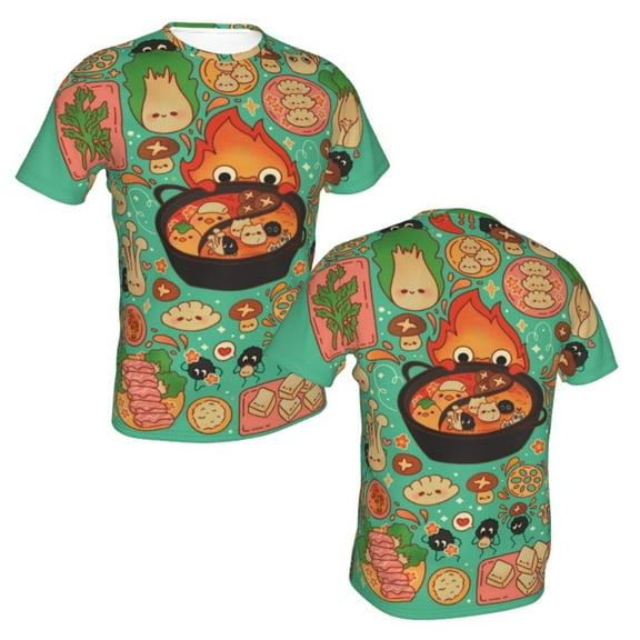 Unisex Adult Howls Moving Castle Fire T-Shirts, 3D Graphic Novelty Shirts Crewneck Short Sleeve Tees for Men Women