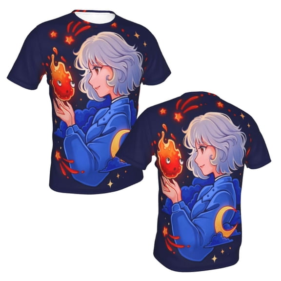 Unisex Adult Howls Moving Castle T-Shirts, 3D Graphic Novelty Shirts Crewneck Short Sleeve Tees for Men Women