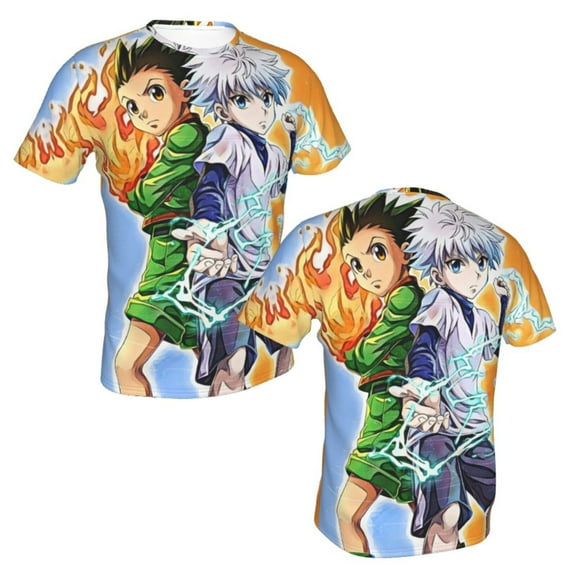 Unisex Adult Hunter X Hunte Gon Killua T-Shirts, 3D Graphic Novelty Shirts Crewneck Short Sleeve Tees for Men Women