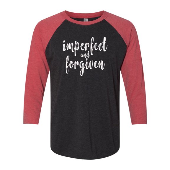 Unisex Adult Imperfect and Forgiven Raglan Short Sleeve T-shirt-Vintage Red/Vintage Black-medium