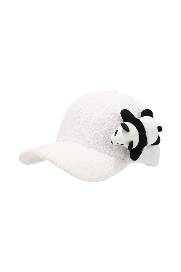 Unisex Adult Lamb Plush Baseball Cap with 3D Panda Figures Warm Sherpa Fleece Hat for Winter Outdoor Leisure Travel Fashion Headwear Everyday Casual Apparel Accessory