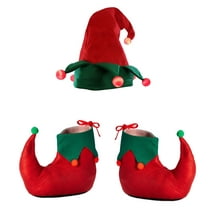 Unisex Adult Light Up Elf Hat Shoes Red Green Christmas Holiday Costume Set