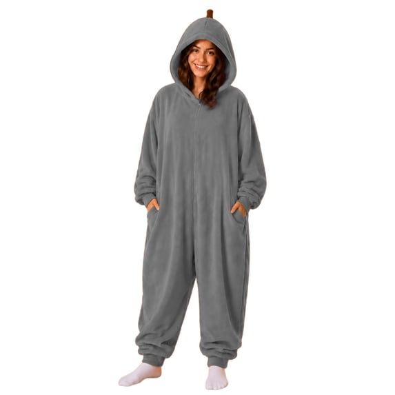 Unisex Adult Onesie Pajamas BWASD Casual One Piece Snug Fit Thick Warm Plush Pajamas Soft Solid Color Long Sleeve Hooded Loungewear Soft for Fall Winter Sleepwear ,3XL