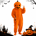 thumbnail image 1 of Unisex Adult Pumpkin Onesie Costume Pajamas, Jack-O'-Lantern Plush Fleece One Piece Jumpsuit Sleepwear with Hood and Pockets for Halloween Cosplay,Big Mouth Monster Homewear, 1 of 10