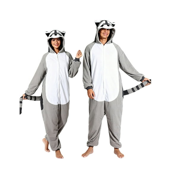 Unisex Adult Raccoon Onesie One Piece Adult Animal Christmas Costume Onesie Pajamas