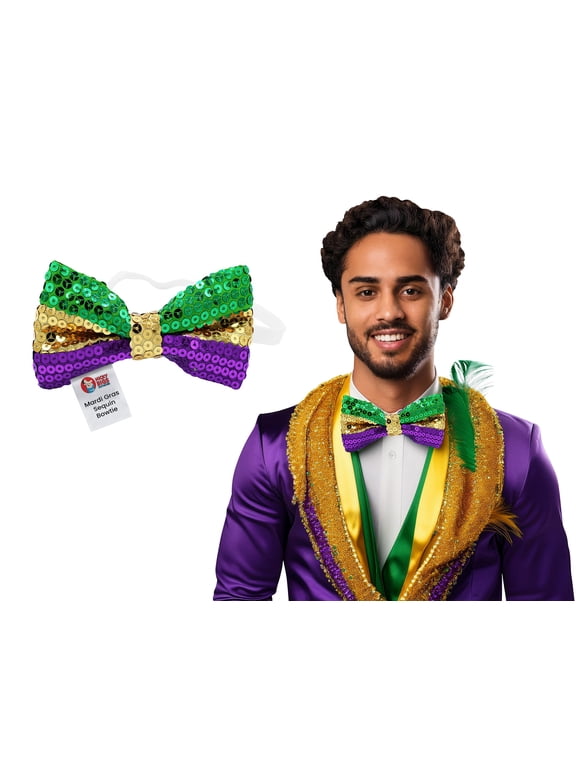 Unisex Adult Sequin Jazz Bow Tie Green Yellow Purple Parade Dancer Costume Accessory