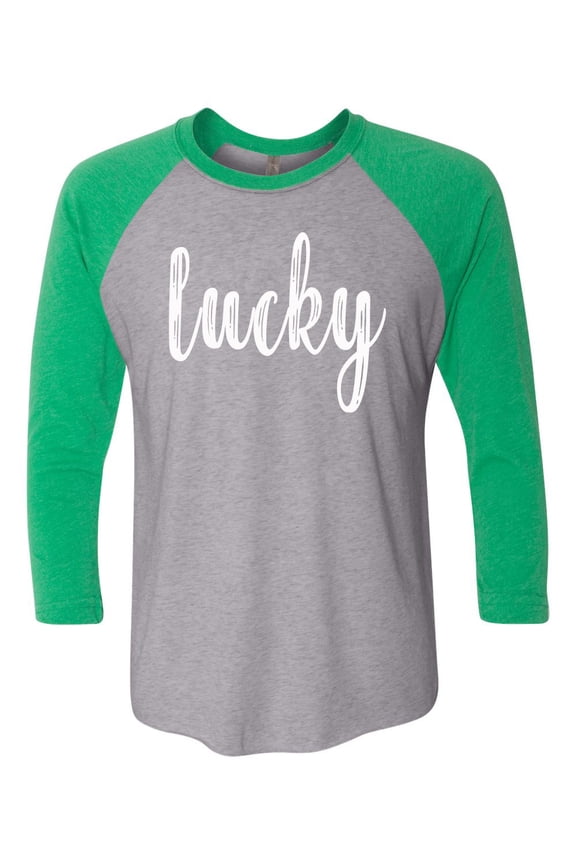 Unisex Adult St. Patrick's Day Lucky Raglan Short Sleeve T-shirt-Kelly Green/Premium Heather-xl