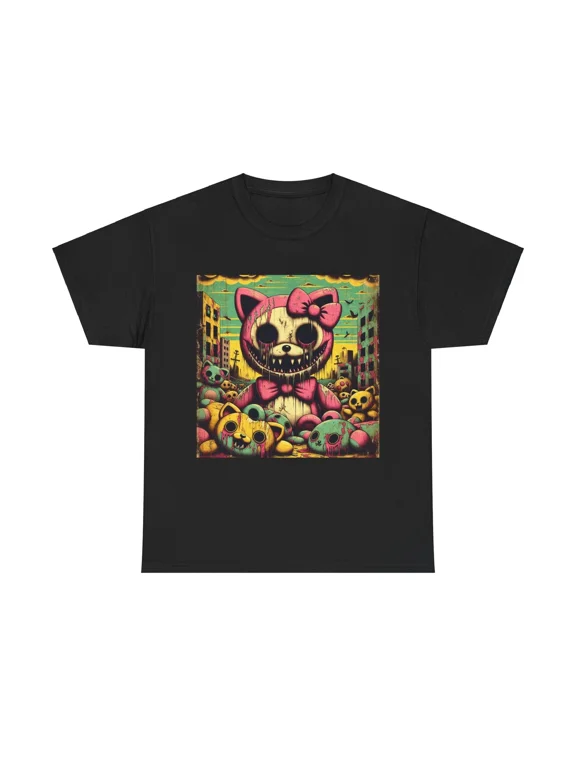 Unisex Adult T Shirt Distressed Horror Cat Cyber Goth Scary Emo Cute Spooky Tee