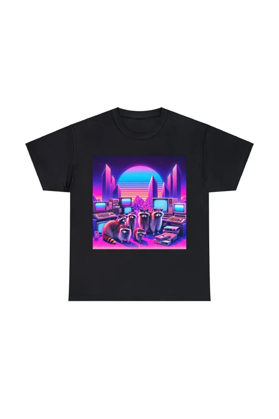 Unisex Adult T Shirt Retro Raccoon Synthwave 80s Neon Tech Graphic Obscure Weird