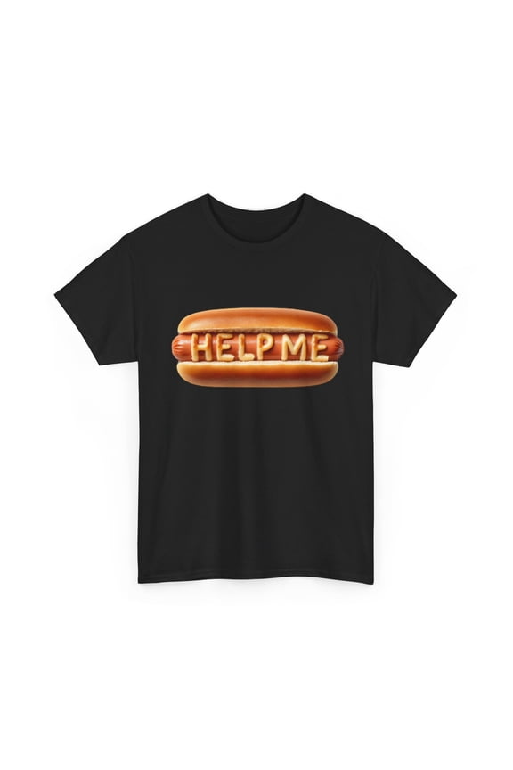Unisex Adult T Shirt Weird Obscure Sticker Help Me Hotdog Gag Gift Funny Tee