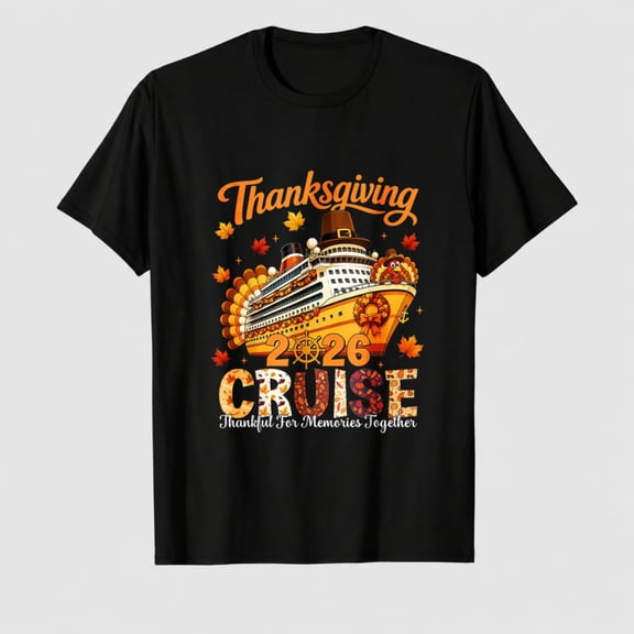 Unisex Adult Thanksgiving Cruise Graphic T-Shirt, Holiday Travel Short Sleeve Shirt