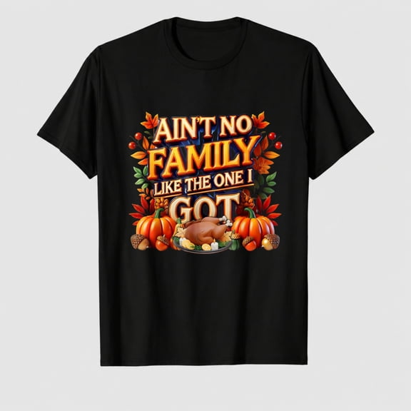 Unisex Adult Thanksgiving Family Graphic T-Shirt, Pumpkin Holiday Short Sleeve Shirt