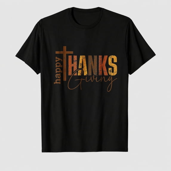 Unisex Adult Thanksgiving Graphic T-Shirt, Thankful Holiday Letter Print Short Sleeve Shirt