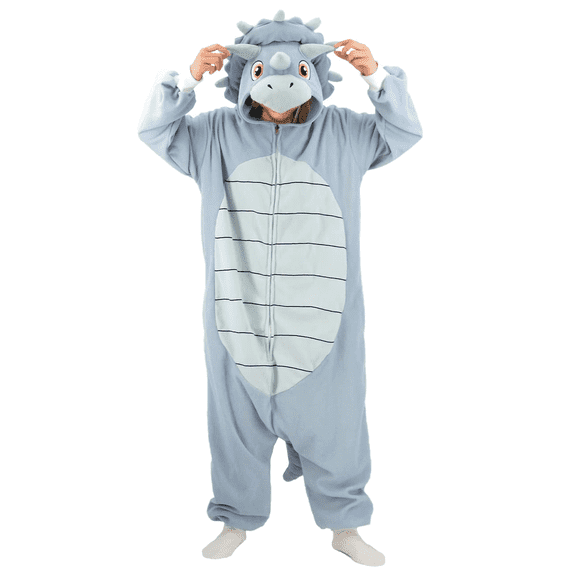 Unisex Adult Triceratops Onesie Dinosaur One Piece Animal Costume Homewear Sleepwear for Women men