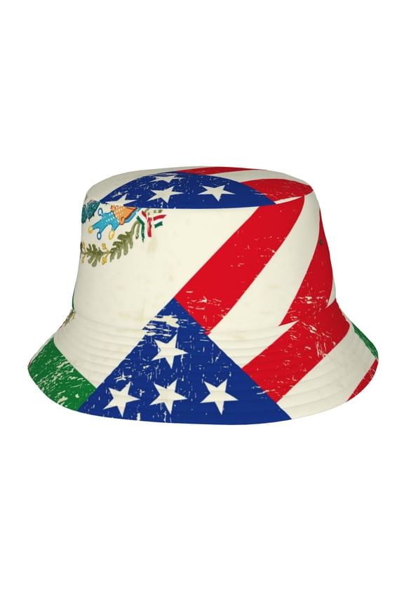 Unisex-Adult Usa And Mexican Flag Bucket Hat, Packable & Foldable Fisherman Hat For Men & Women, Lightweight Sun Cap For Beach, Fishing, Hiking, Camping
