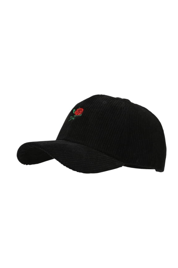 Unisex Adult Valentine's Day Baseball Cap with Rose Embroidery Vintage Corduroy Dad Hat for Men Women Adjustable Ribbed Fabric Headwear Accessory Everyday Casual Apparel
