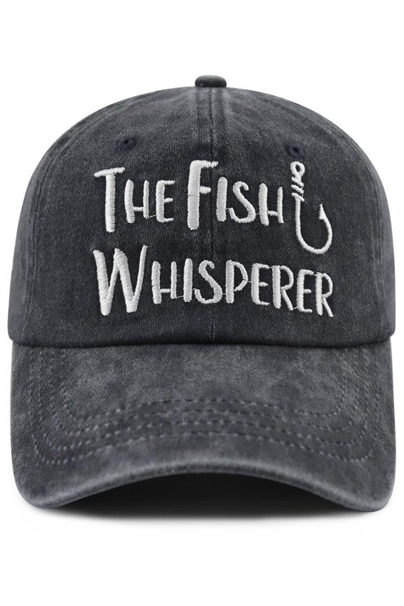 Men's Washed Cotton Baseball Cap, THE Fish Whisperer Fishing Hook Embroidered Low Profile Dad Hat, Adjustable Sun Hat for Outdoor Fishing